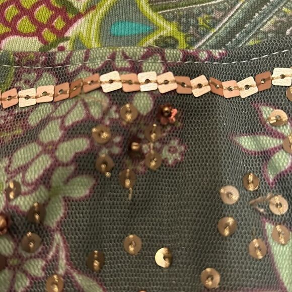 Caribbean Joe women’s green sequin sheer sleeve long‎ sleeve shirt - Picture 5 of 7